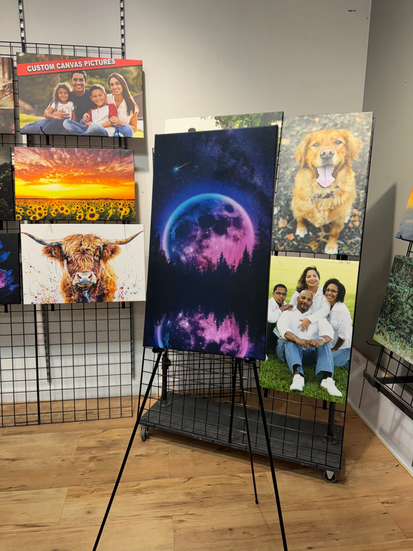 Pink Neon Moon with Reflection Canvas Print