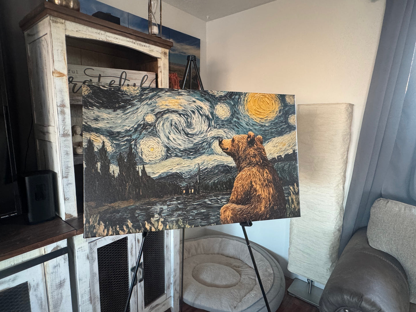 Brown Bear Starry Night Canvas Art Print